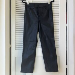 Express Straight Ankle High Rise Coated Denim Pants Black Sz 6R